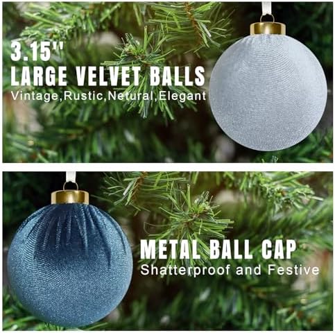 15 Pcs 3.15" Navy/Dark/Dusty Blue Velvet Ball Ornaments for Christmas Tree - Image 2