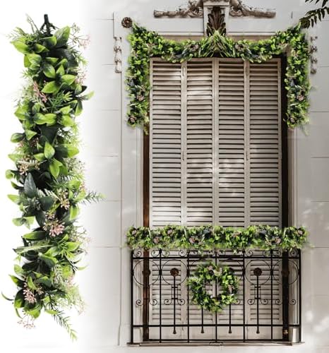 Fake Hanging Plants 23Pc-20 Artificial Ivy Vines, UV Resistant Greenery Ivy Leaves Garland with Flowers for Wedding Outdoor Decoration Home Indoor Wall Décor by Goleray