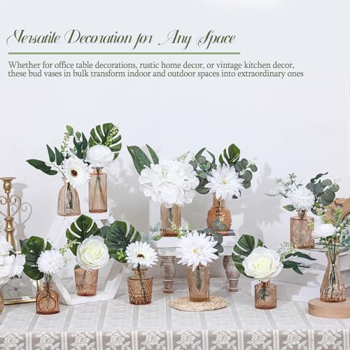 FoldTier 108 Pcs Artificial Flowers in Vase 96 Pcs Faux Greenery Stem Table Centerpiece Fake Plants Silk Roses Arrangement 12 Pcs Glass Vase Sets for Wedding Bathroom Home Dining Decor(Champagne) - Image 5