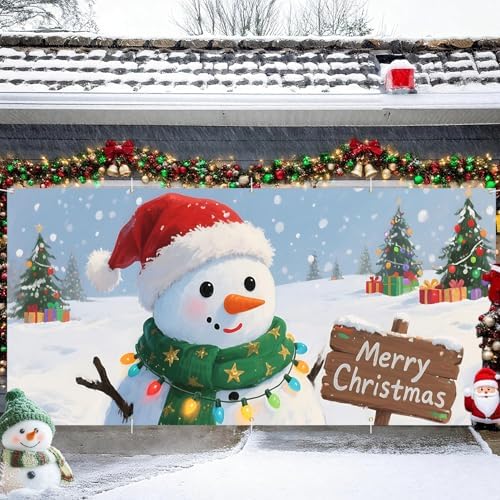 Cute Snowman Garage Door Banner 16x7 Ft - Merry Christmas Sign Design for Family Holiday Decorations - Image 2