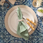Sage Green Striped Napkins, Farmhouse Set of 12 Linen Dinner Napkins, Reusable & Washable 17x17 Inches for Everyday Use - Image 3