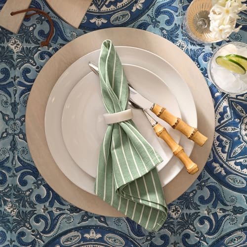 Sage Green Striped Napkins, Farmhouse Set of 12 Linen Dinner Napkins, Reusable & Washable 17x17 Inches for Everyday Use - Image 3