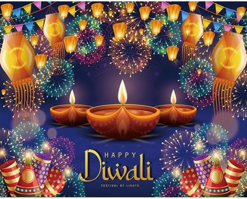 Happy Diwali Backdrop 10x8ft Fabric India Festival of Lights Firework Photography Background Diwali Decorations Party Supplies - Image 4