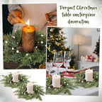 6 PCS Christmas Wreath Christmas Kitchen Cabinet Wreaths with Burlap Ribbon Mini Wreath Pine Garland Frosted Cedar Pine Cone Hanging Garlands Candle Rings for Front Door Window Chair Wall - Image 3
