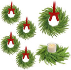 6 Pcs Mini Christmas Kitchen Cabinet Wreaths, 7.9" Norfolk Pine Candle Ring by Phoncoo