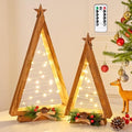 2 Pcs Triangle Tabletop Wooden Christmas Tree with Lights, Modern Farmhouse Rustic Christmas Decor, Small Lighted Xmas Tree for Kitchen Mantle Shelf Living Room(14.2" Large / 11" Small) by NatuBeau