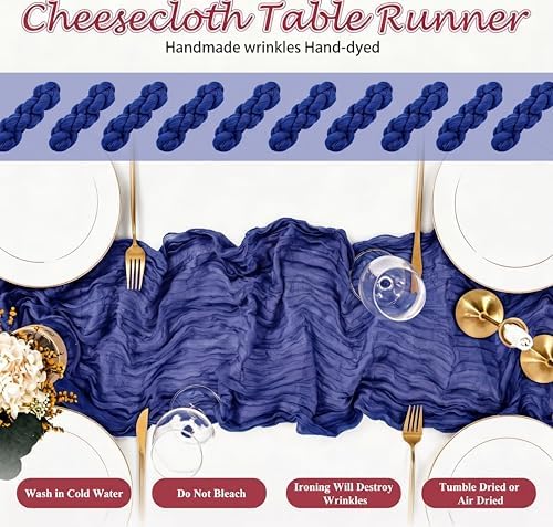 10 Pack Roal Blue Cheesecloth Table Runner 17"x108" Boho Gauze Fabric Table Runner Vintage Rustic Sheer Runners for Wedding Party Bridal Baby Shower Table Decorations - Image 7