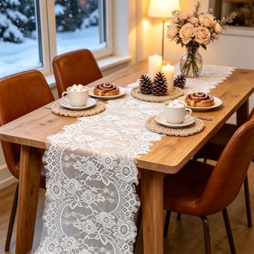 Pardecor Lace Table Runner 12x120 Inch, 10 Pack White for Wedding Party - Image 3