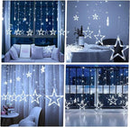 Star Curtain Lights for Bedroom - Plug-in 9ft 138 LED Fairy Twinkle Lights with 12 Star Drops, Connectable Window Lights with Remote 8 Lighting Modes for Indoor Xmas Ramadan Decoration, White - Image 3