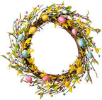 Glitzhome 22" D Easter Wreath with Easter Eggs Berries and Forsythia for Front Door Wall Window Spring Easter Garland with Colored Eggs Berries Holiday Decoration - Image 2