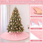 Viorawhite Pink Christmas Tree Skirt, 60 Inch Large Faux Fur - Image 4