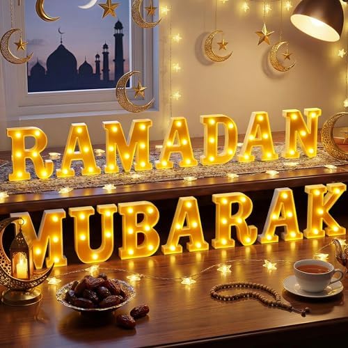 Aurelema 14 Pcs Ramadan Mubarak Decorations LED Letter Lights Sign by Aurelema