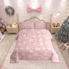 Erosebridal Pink Christmas Comforter Set Queen Girly Romantic Snowflake Duvet Insert Princess Winter Quilt Girls Modern Style Bedding Set Bedroom Decor Pink Floral Bedding Set & 2 Pillowcases - Image 6