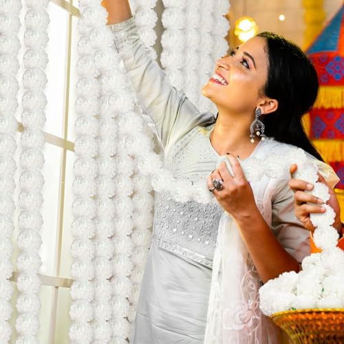 20 Pack White Marigold Garlands, 5 ft Indian Diwali Decorations - Image 6