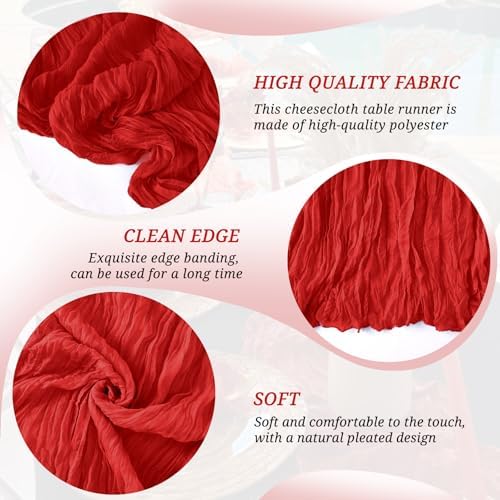 12 Pack Red Cheesecloth Table Runner 10FT Wedding Party Decor - Image 7