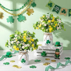 Canlierr 10 Pcs St. Patrick's Day Decorations Table Centerpiece Artificial Daisy Four Leaf Clover Branches with Vase Set Green Floral Arrangements for Home Farmhouse Party - Image 4