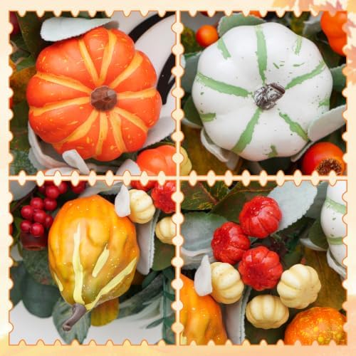 Fall Wreaths for Front Door 24" Welcome Pumpkin Harvest Autumn Wreath - Image 4