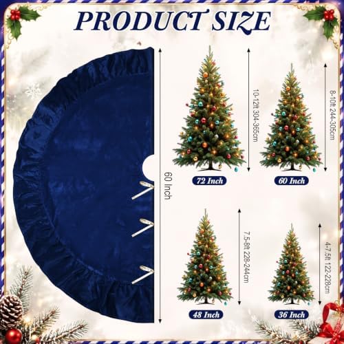 60 Inches Velvet Christmas Tree Skirt Decorations Blue Luxury Xmas Fur Plush Skirts for Merry Christmas Party Rustic Vintage Holiday Home Winter - Image 2