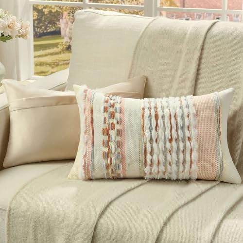 FUTEI 2 Pack Tufted Throw Pillow Covers Covers 30x50 cm,Grey Blue+Coral - Image 4