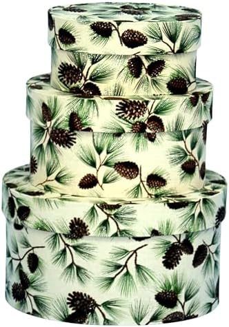 Sarah's Hat Boxes – Pine Cones Decorative Gift Box Set of 3 | Elegant Reusable Storage Boxes for Gifts, Keepsakes, Jewelry, or Special Items | Unique Printed Design by SarahsHatBoxes