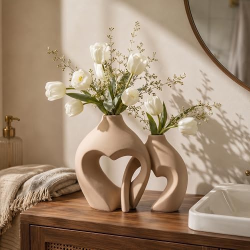 Ceramic Flower Vases Home Decor Heart Shaped Vase Set of 2 - Image 5