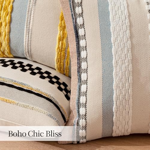 ANRODUO Boho Decorative Pillow Covers 18x18 Orange-Blue Stripe Pack of 2 - Image 5