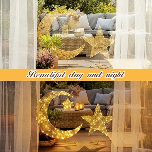 Glooglitter 2.6 ft Pre-lit Eid Mubarak Ramadan Decoration for Moon Star Light Festival Home Decorations Outdoor Lighted Night Lamp Sign with LED Light String for Home Yard Lawn Garden Pathway - Image 5