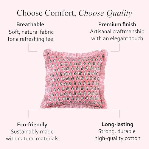 CPC Poppy Pink Ruffle Throw Pillow Covers for Couch, 18x18 Inch Cotton Stripe Ruffle Couch Pillows for Living Room, Hidden 14 Inch Zipper Boho Pillow Case or Cute Outdoor Pillows - Image 2
