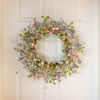 J'FLORU Artificial Easter Wreath 22 Inch Easter Wreaths for Front Door Colorful Egg Wreath with Flowers Green Leaves for Door Wall Porch Farmhouse Decor - Image 2