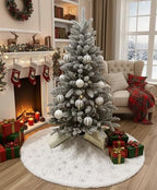 AOGU 60 Inch Sequin Faux Fur Christmas Tree Skirt for Christmas Tree Decorations White Plush Silver Sequin Snowflake Tree Skirt - Image 4