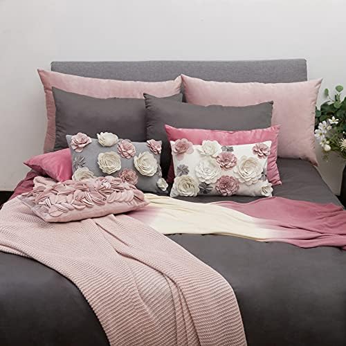 KINGROSE Soft Velvet 3D Flower Accent Throw Pillow Cover, Pink, 12x20 Inch - Image 3