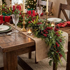 6FT Norfolk Pine Christmas Garland with Eucalyptus Red Berries, Realistic Artificial Cedar for Holiday Mantel, Table, Fireplace, Indoor Porch Xmas Decor - Image 2