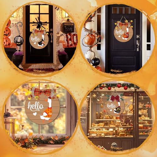 Seasonal Interchangeable Welcome Home Sign,Graduation Porch Goose Welcome Sign Front Door Decor With 4 Seasonal Wreaths and 32 Changeable Icons, Rustic Wood Wall Porch Hanger for Holiday Halloween Christmas Housewarming Gift - Image 7
