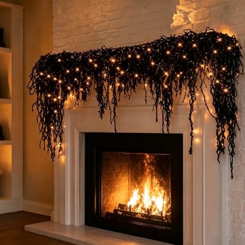 Spooky Chic: Halloween Fireplace Decor Set,Spooky Gothic Vine Lights Fireplace Mantel Decoration Set, Halloween Seasonal Display for Indoor Home, Haunted House,Party (Extra Large) by Unknown