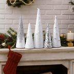Realspring 5 Pcs Silve and White Christmas Cone Tree Centerpiece Decor - Image 4