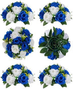 BLOSMON Royal Blue Artificial Flowers: 6 Pcs Fake Roses Flower Ball Centerpieces for Wedding Dinning Table - Faux Silk Kissing Bouquet Floral Arrangement for Home Party Event Decor by Blosmon