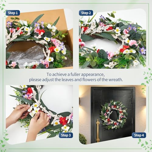 Garvee 20 Inch Artificial Spring Flower Wreath for Front Door - Image 5
