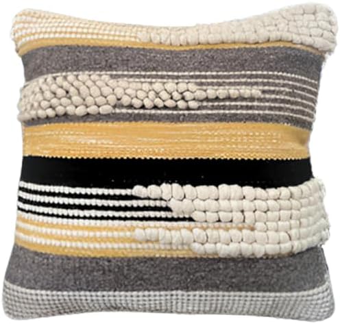Boho Throw Pillow Cover 20x20, Black Gray Textured Decorative Pillow Cover, Handwoven Moroccan Accent Cushion Case, Wool Cotton Farmhouse Home Decor (1 Piece) by CocoMarketplace