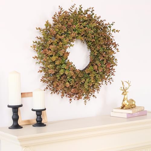 26" Large Fake Eucalyptus Fall Wreath for Front Door Decor(Orange-Green) - Image 5