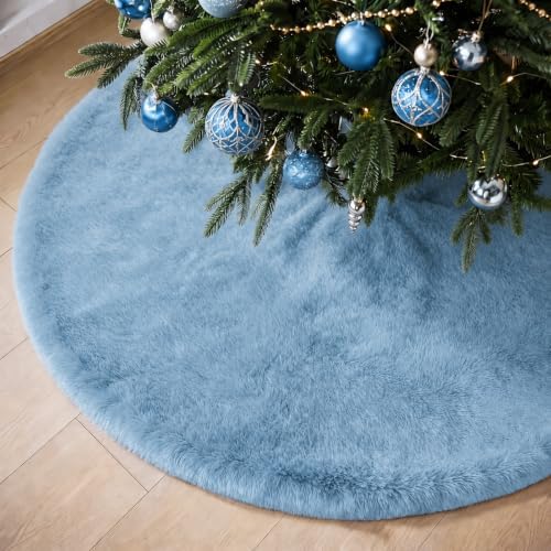 Viorawhite Dusty Blue Christmas Tree Skirt, 60 Inch Large Faux Fur by VioraWhite