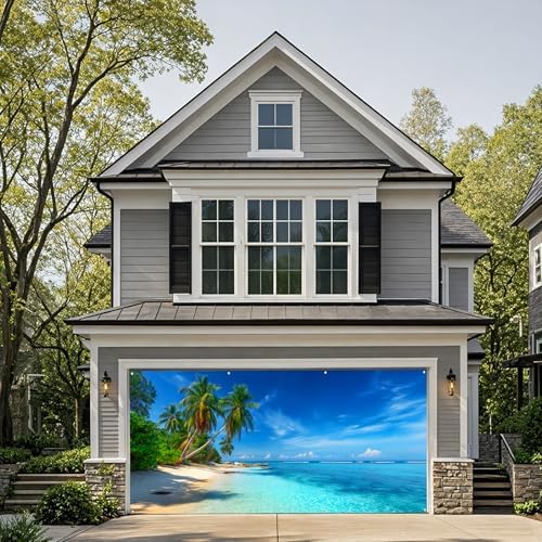 Garage Door Cover Banner, 6x13 ft Summer-Themed Seaside Landscape, Large Indoor/Outdoor Wall Decoration (Azure Beach) - Image 6
