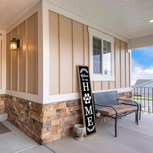 Surfapans Welcome To Our Home Sign for Front Porch Standing Wood Black - Image 5