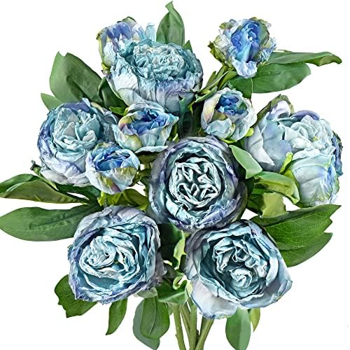 FiveSeasonStuff Vintage Dusty Blue Peonies – Realistic Artificial Silk Flowers with Dry-Look Petals, 6 Stems for Rustic Home & Wedding Bridesmaids Bouquet Bridal Showers by FiveSeasonStuff
