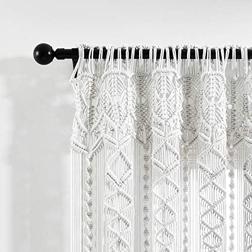Lush Decor Boho Macrame Textured Cotton Window Curtain Panel, 40" W x 84" L, White - Room Divider or Wedding Decor - Boho, Macrame - Image 5