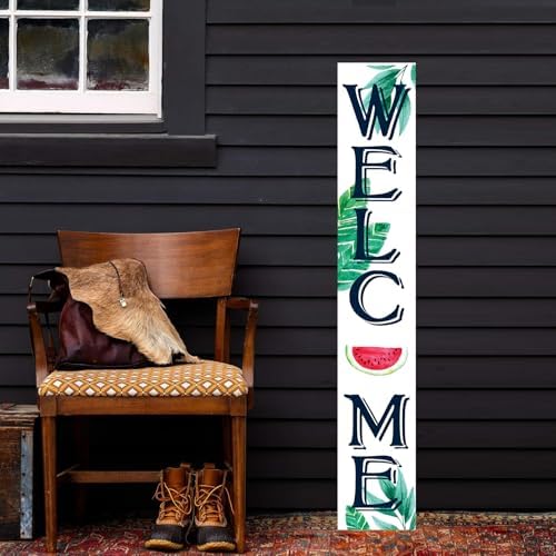 Summer watermelon Welcome Sign for Front Door Outdoor Porch Sign Home Decor Porch Standing Welcome Yard Sign Wood Door Sign Tall Summer Welcome Garden Sign Seasonal Wall Decorations for Outside Patio - Image 2