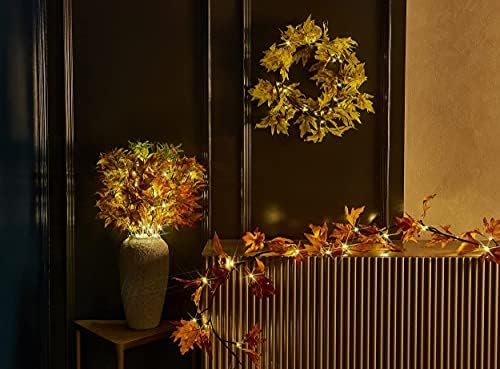 LITBLOOM Lighted Fall Garland with Timer 6FT 24 Warm White LED, Maple Leaf Vine with Lights Battery Operated for Mantle Fireplace Autumn Thanksgiving Harvest Decoration Indoor Outdoor - Image 5