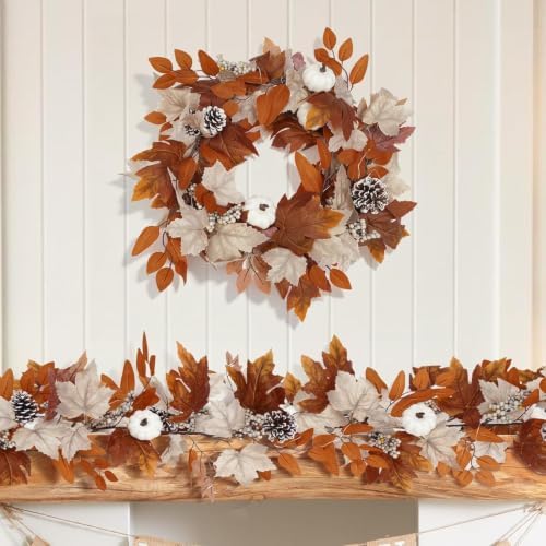 2 Pack 9Ft Fall Garland with Lights, Thanksgiving Mantel Decor - Image 4