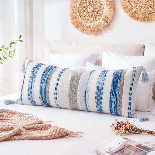 PANOD Boho Long Lumbar Throw Pillow Cover 14 x 36 Blue, Chenille Morocan Extra Long Pillow Case Cover, Decorative Long Pillow for Bed Couch Sofa Farmhouse - Image 6