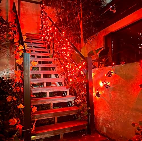 66ft Handmade 200 LED Halloween Garland,Artificial Maple Leaves String Lights Decor for Thanksgiving Fall Garland Decor lighted garland for Firepalce Winter Holiday Indoor Outdoor Room Autumn Harvest - Image 4