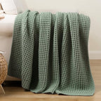 Sage Green Waffle Knit Throw Blanket for Couch, Chenille Blanket 60x80 in - Image 2